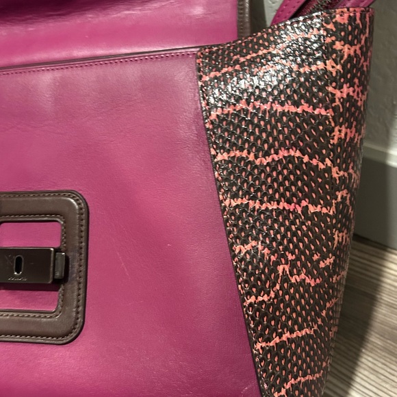 100% Authentic Coach Courier Pink Hibiscus Pewter Carryall Snakeskin Purse Bag - Picture 5 of 16